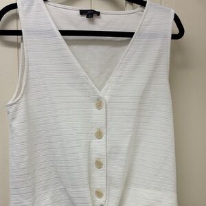 J. Crew White V-Neck Button Front Sleeveless Top